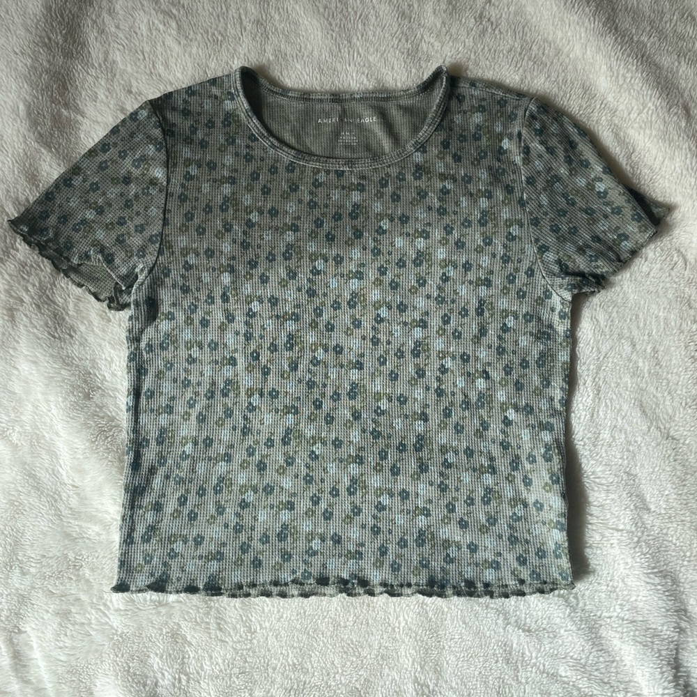 American Eagle Outfitters Gray and Blue Patterned Tee